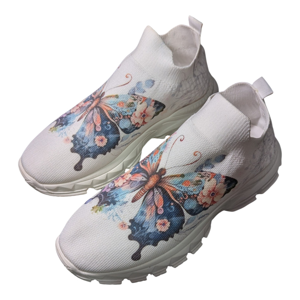 White Butterfly Shoes -Size 40 9-9.5 US - Slip On Style-Excellent Used Condition